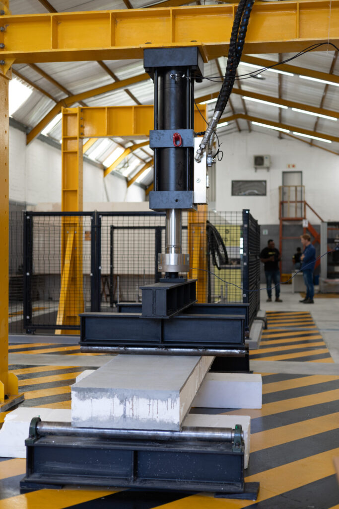 A Citra wall panel positioned inside specialised structural testing equipment at the new Citra Laboratory.